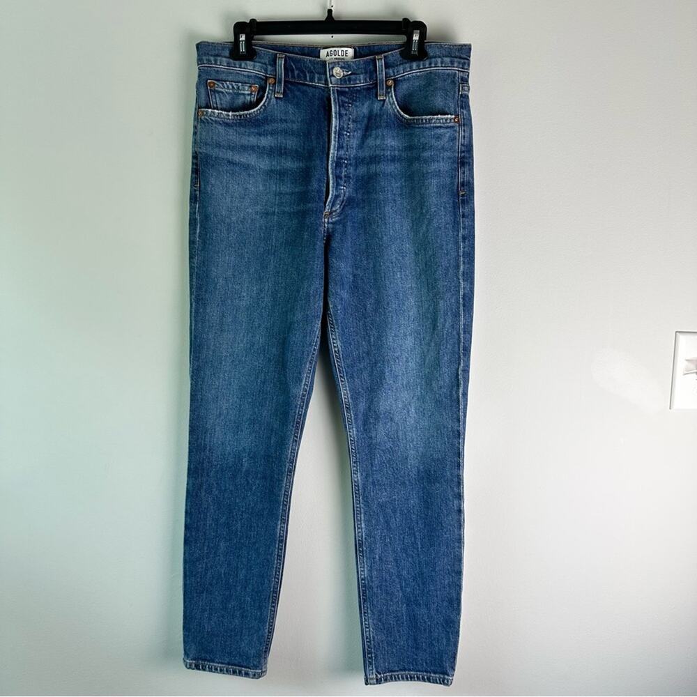 AGOLDE High Rise Slim Fit Cropped Jeans Subdued Blue Size 31 Button Fly